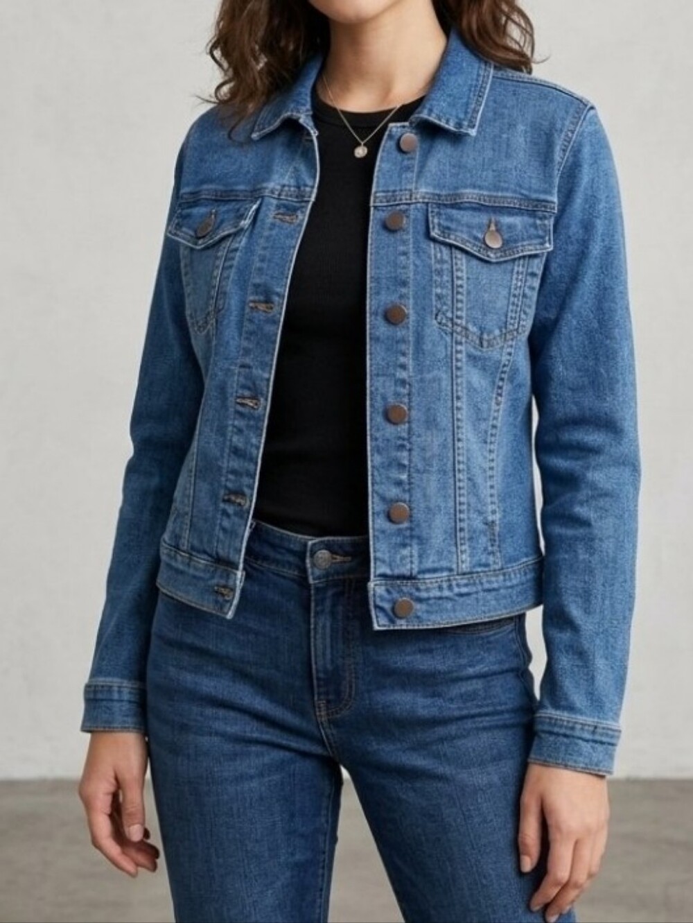 Kut From The Kloth Blue Stretch Fitted Crop Denim Jacket Faithfully Sz M